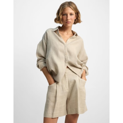 Shorts Linho Listrado Natural