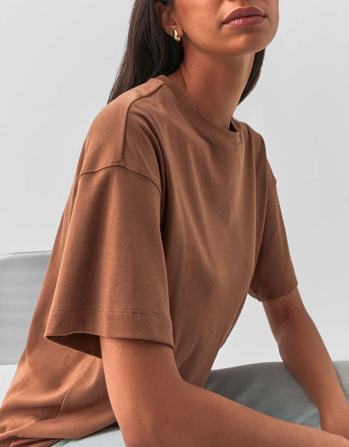 T-Shirt Boxy Algodão Pima Marrom