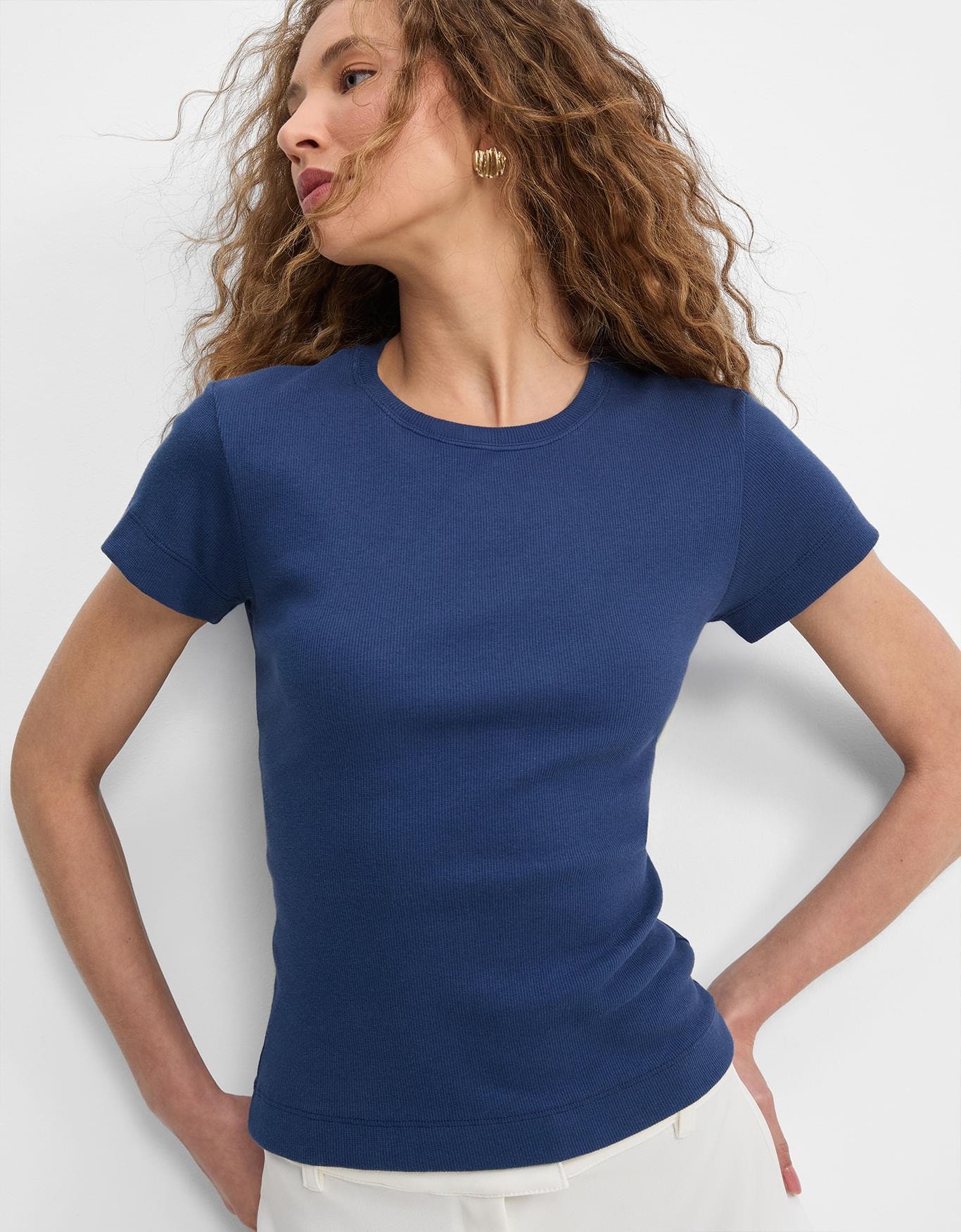 T-Shirt Canelada Algodão Azul