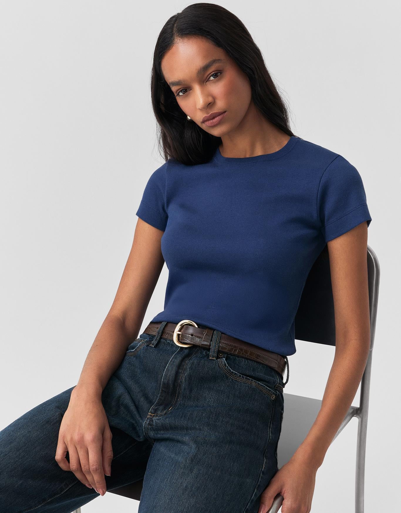 T-Shirt Canelada Algodão Azul