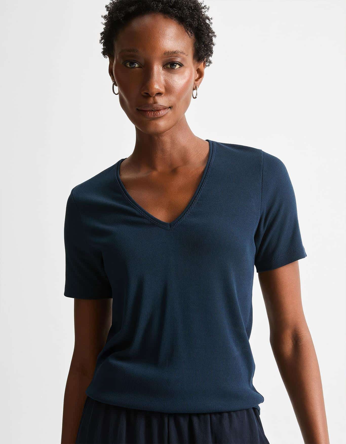 T-Shirt Canelada Decote v Azul