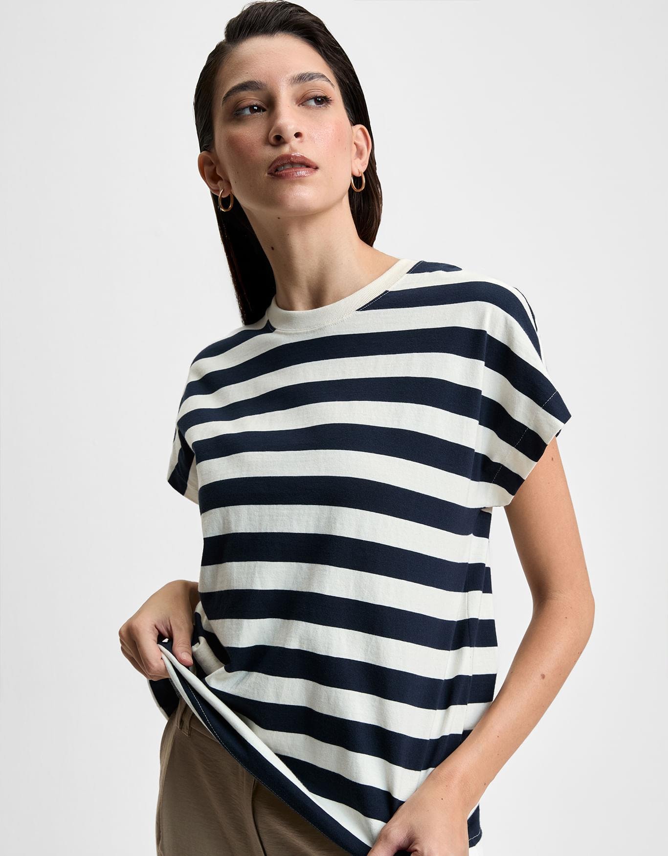 T-Shirt Listrada Algodão