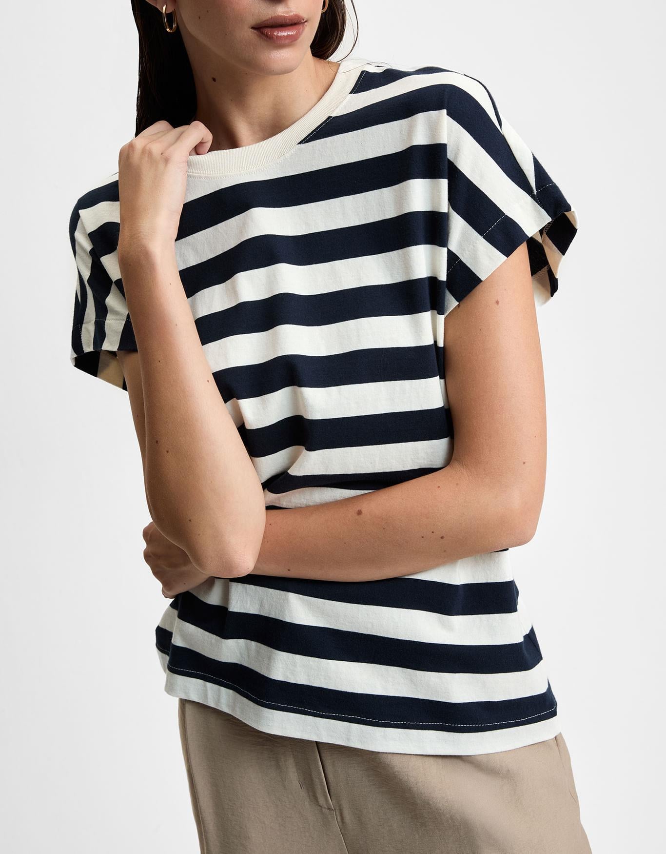 T-Shirt Listrada Algodão