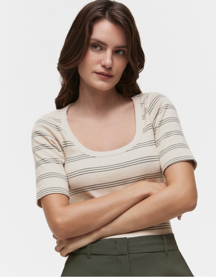 Shoulder — T-Shirt Listrada Decote U