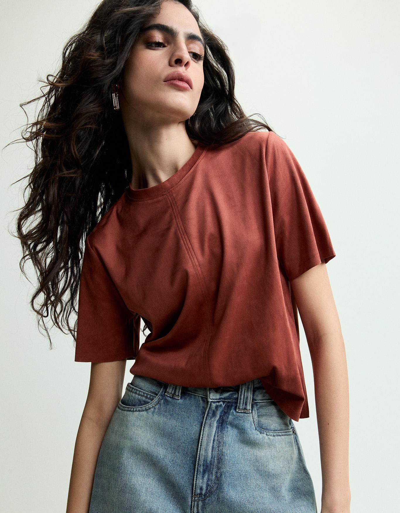 T-Shirt Suede Decote Careca