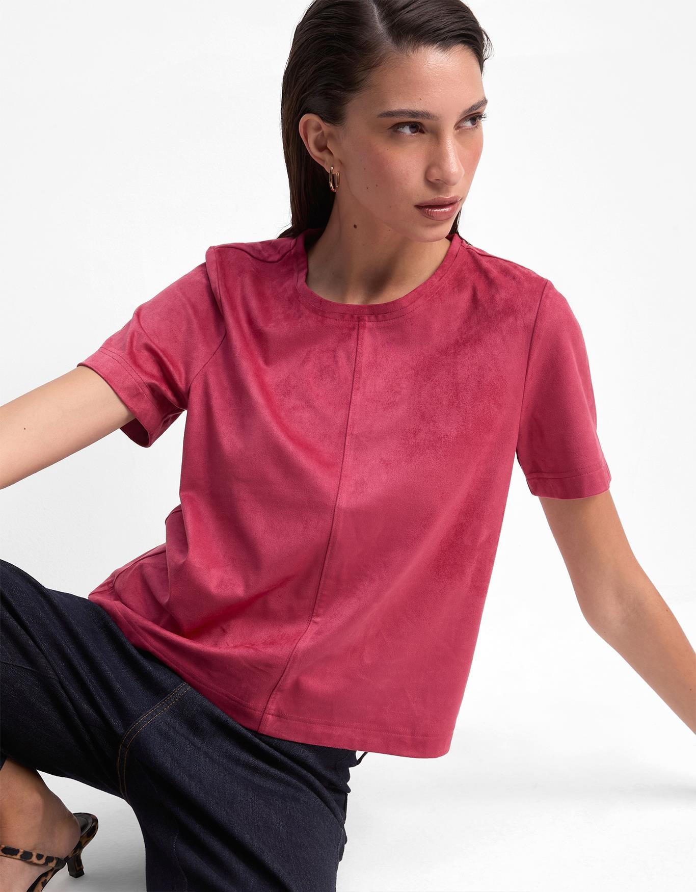 T-Shirt Suede Decote Careca