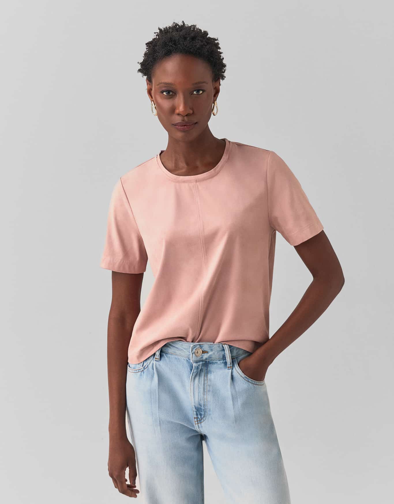 T-Shirt Suede Decote Careca