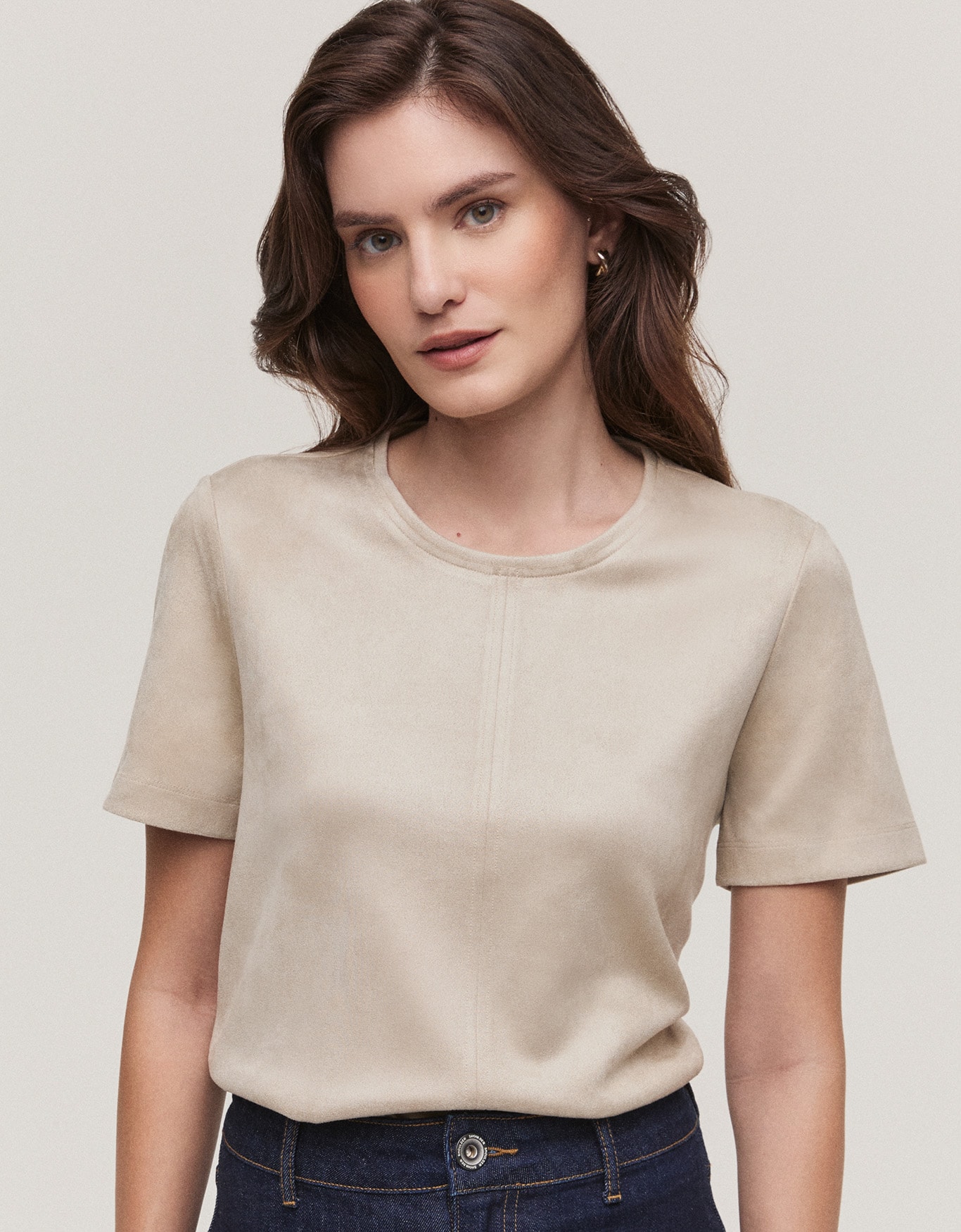 T-Shirt Suede Decote Careca
