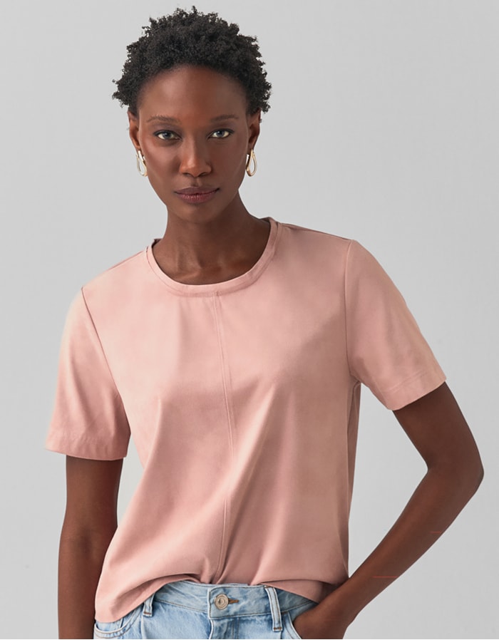 Shoulder — T-Shirt Suede Decote Careca Rosa