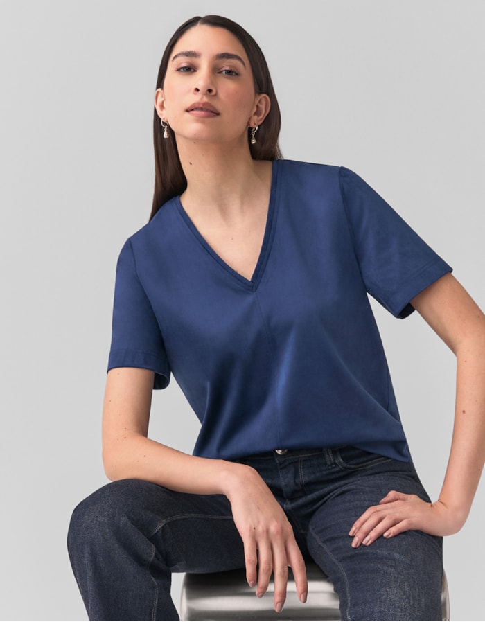 Shoulder — T-Shirt Suede Decote V Navy