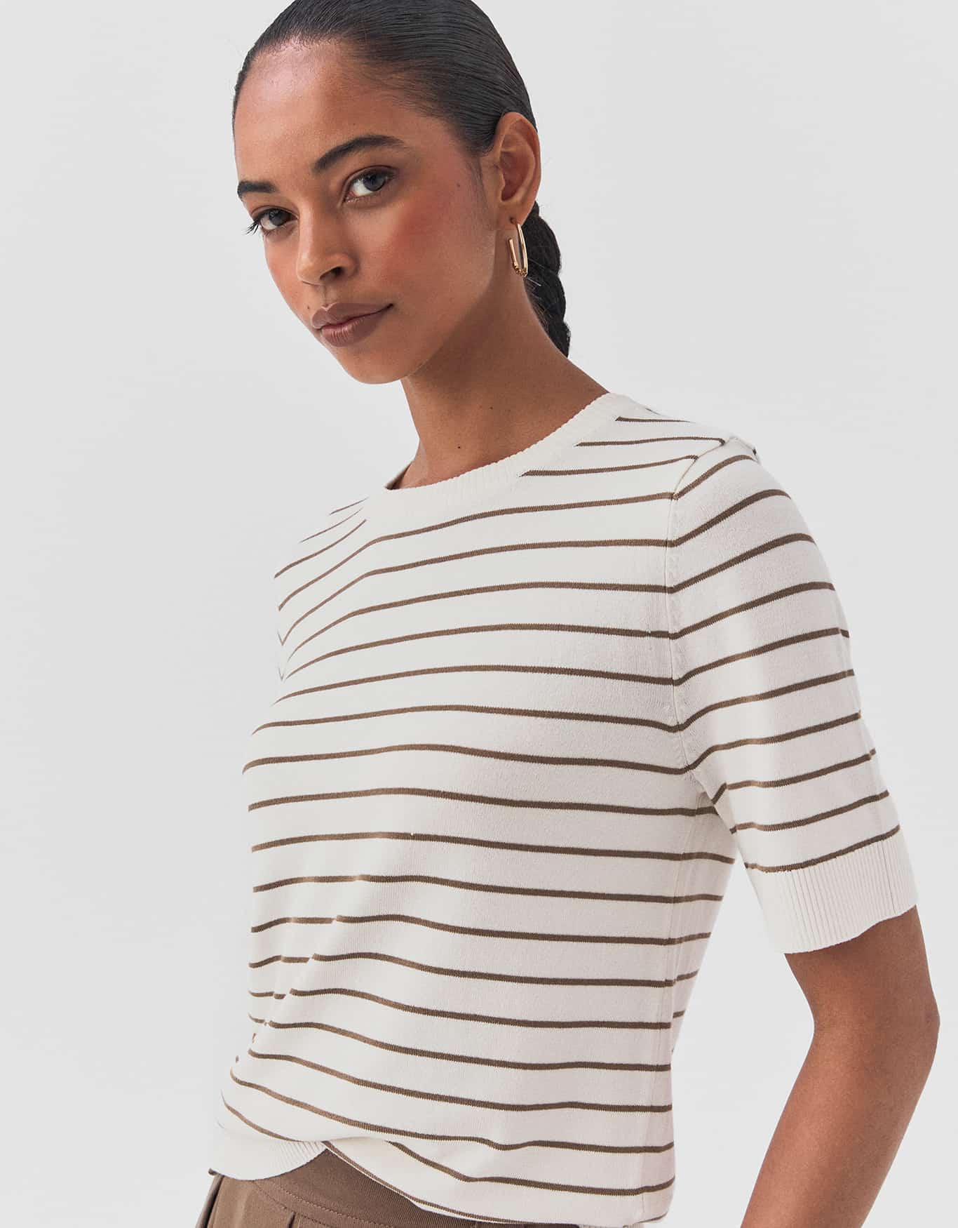 T-Shirt Tricot Básico Listras Fumê