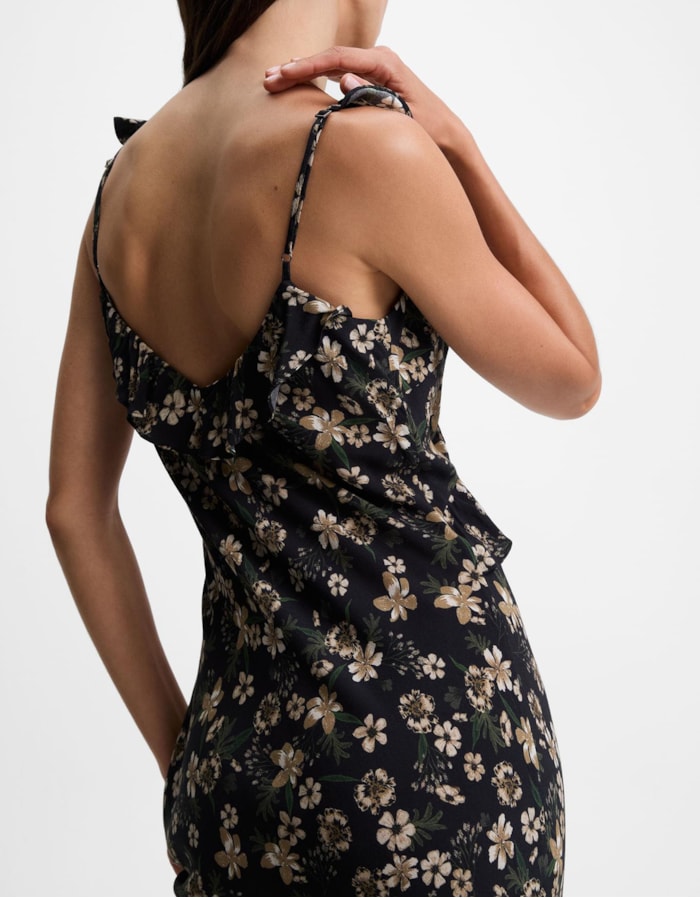 Vestido Alça Floral Botânico Neutro