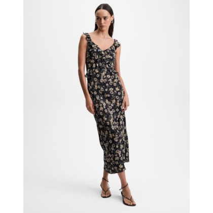 Vestido Alça Floral Botânico Neutro