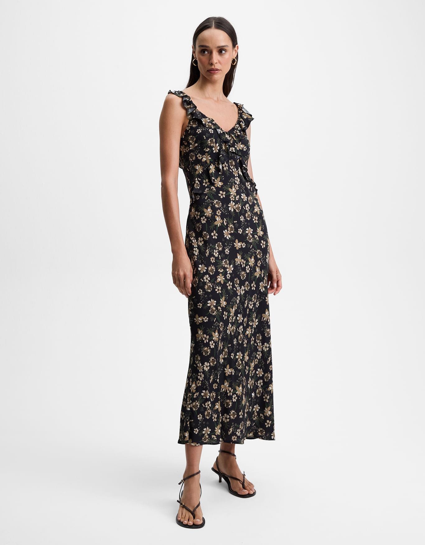 Vestido Alça Floral Botânico Neutro