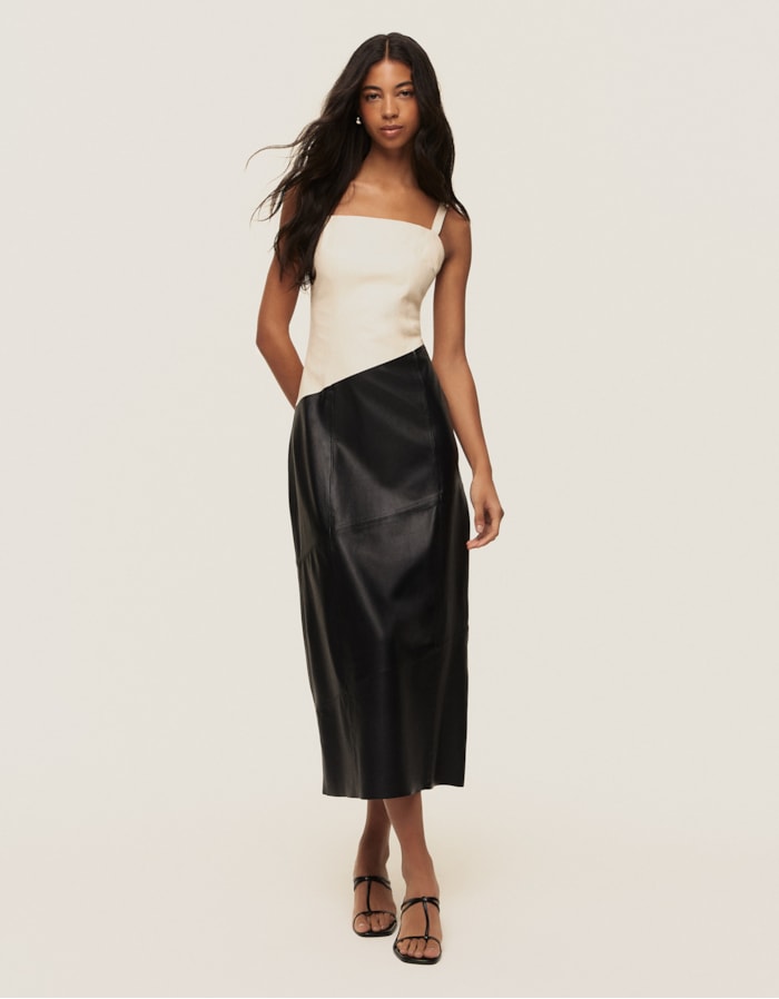 Shoulder — Vestido Bicolor Couro