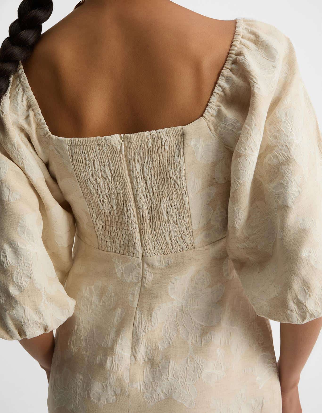 Vestido Curto Jacquard Natural