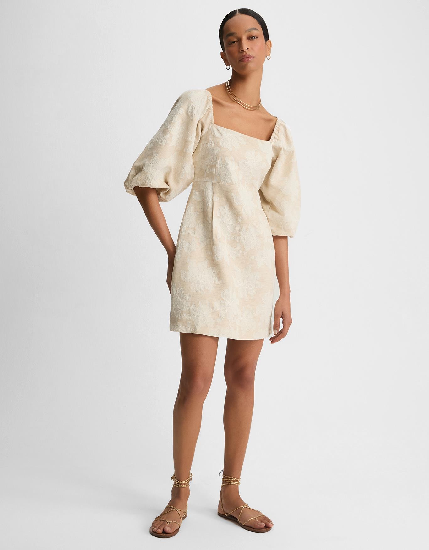 Vestido Curto Jacquard Natural