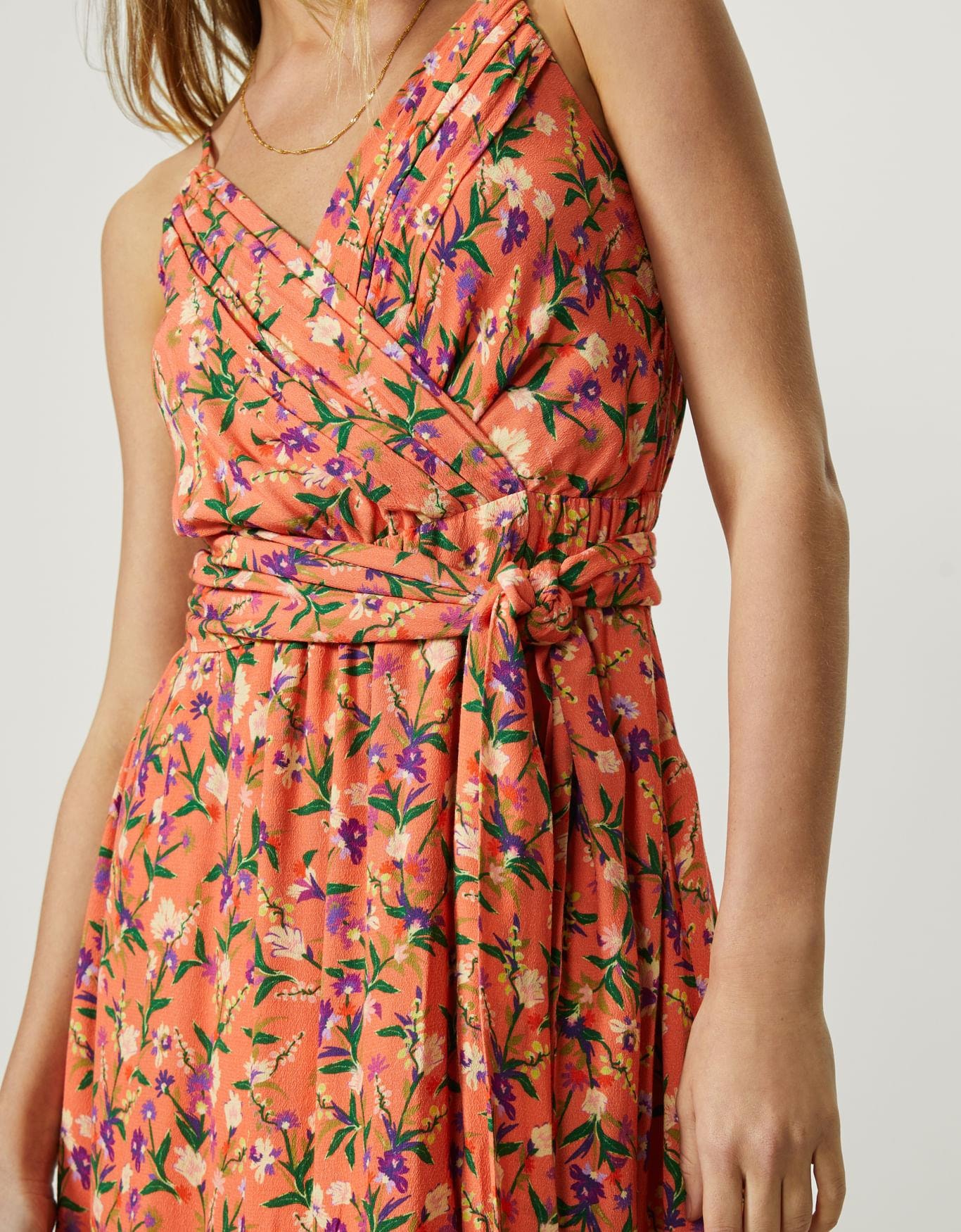 Vestido Curto Pincelada Botanica Coral