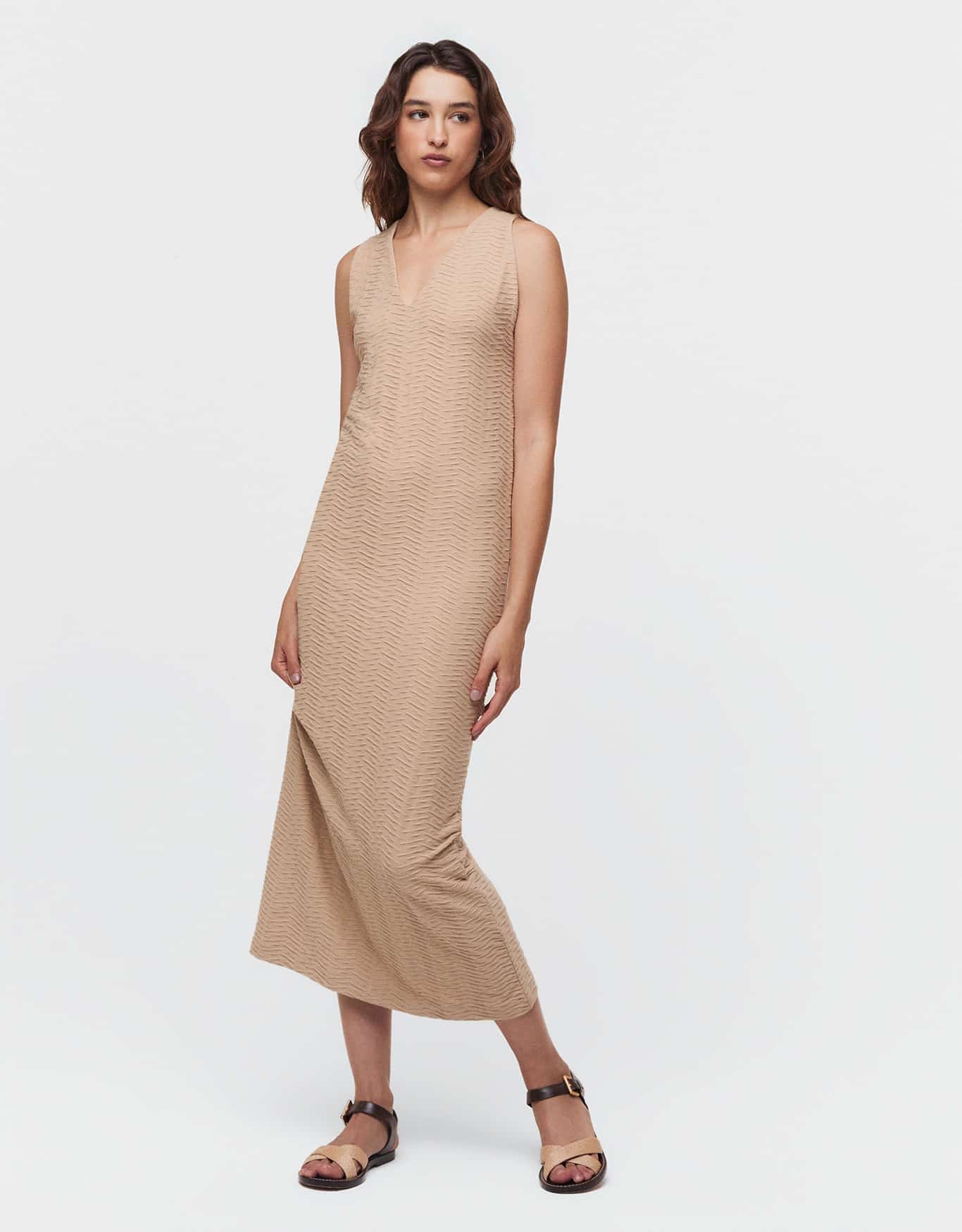 Vestido Decote V Malha Texturizada