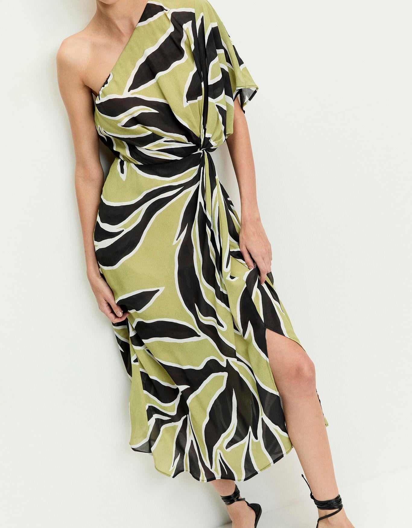 Vestido Folhagem Cacto Midi