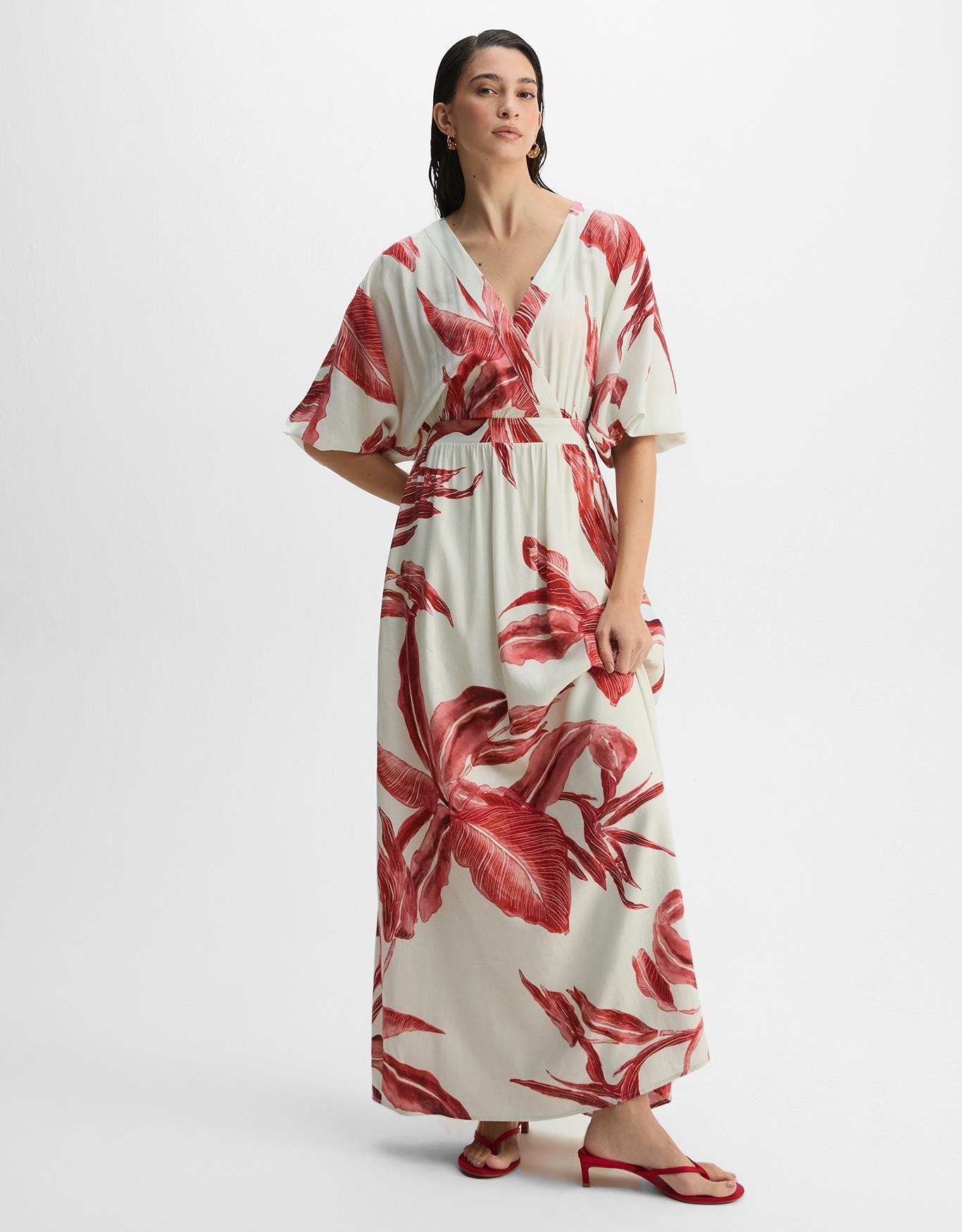 Vestido Folhagem Vermelha