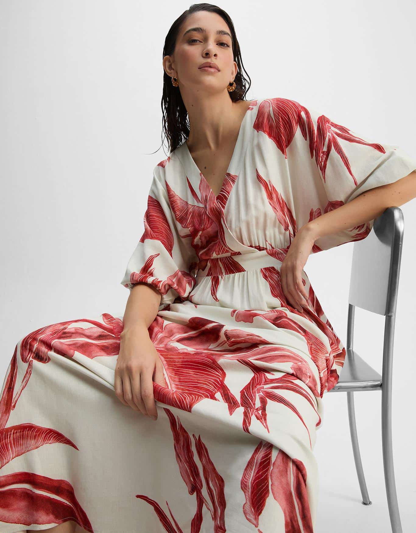 Vestido Folhagem Vermelha