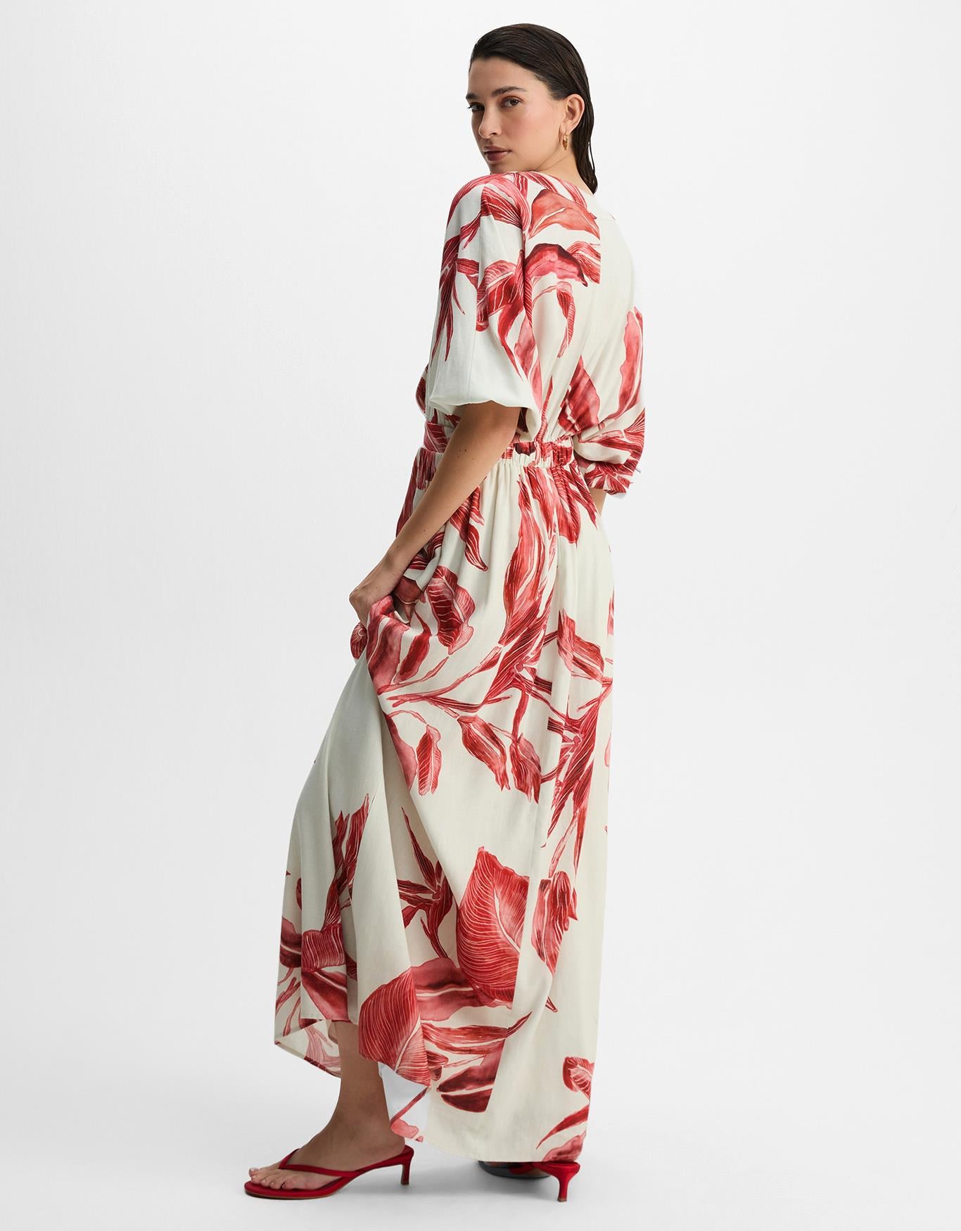 Vestido Folhagem Vermelha