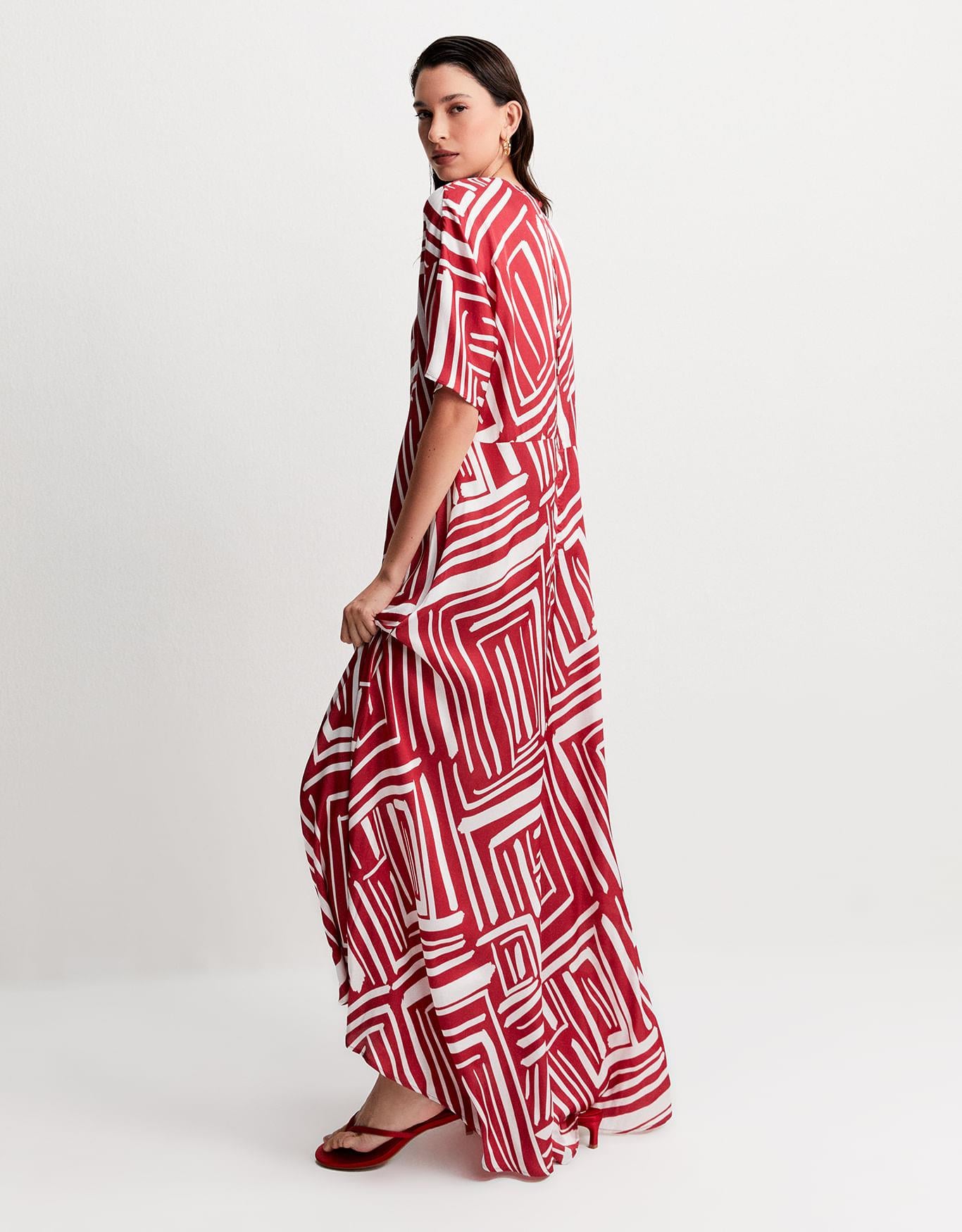 Vestido Grafico Diagonal Vermelho