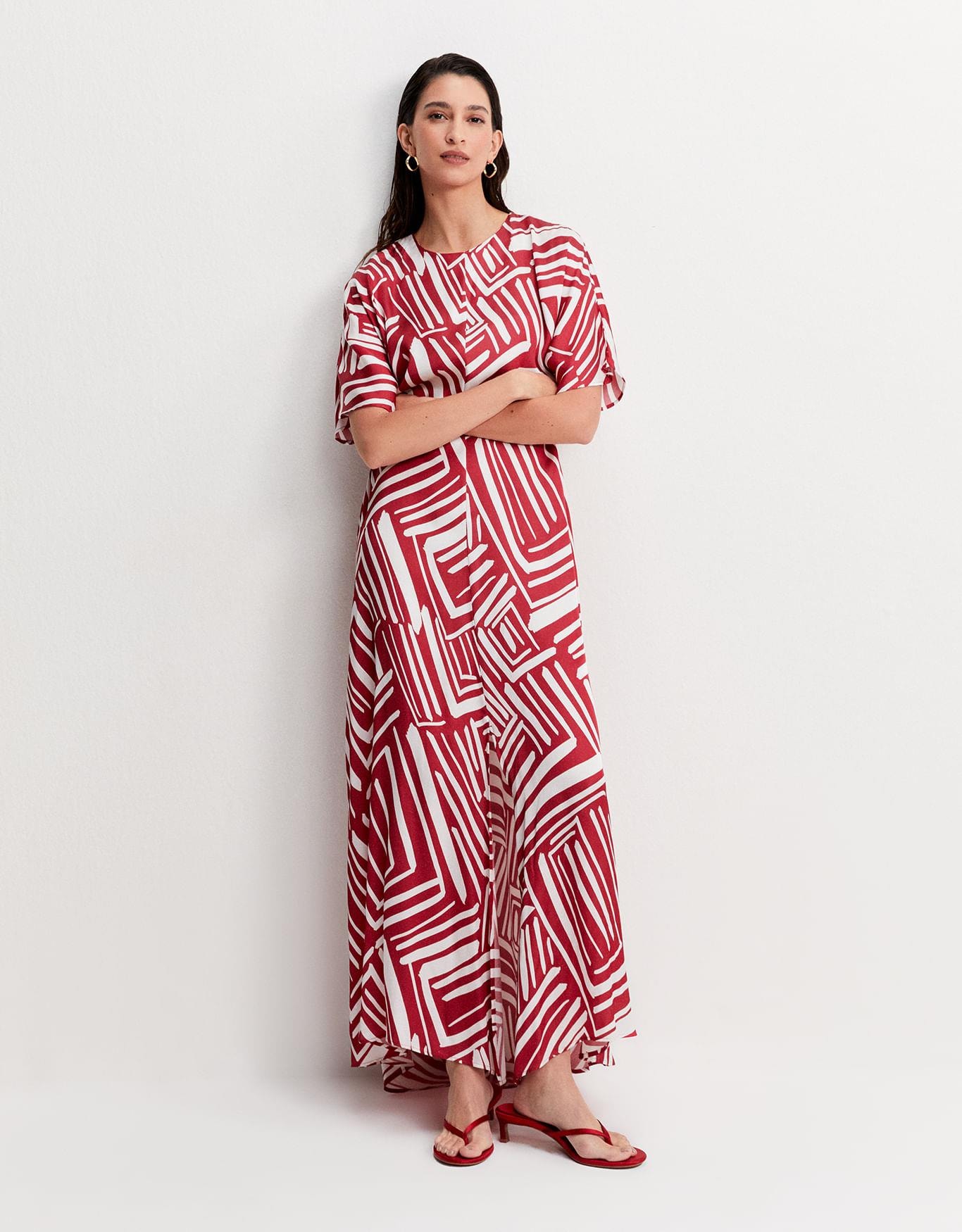 Vestido Grafico Diagonal Vermelho