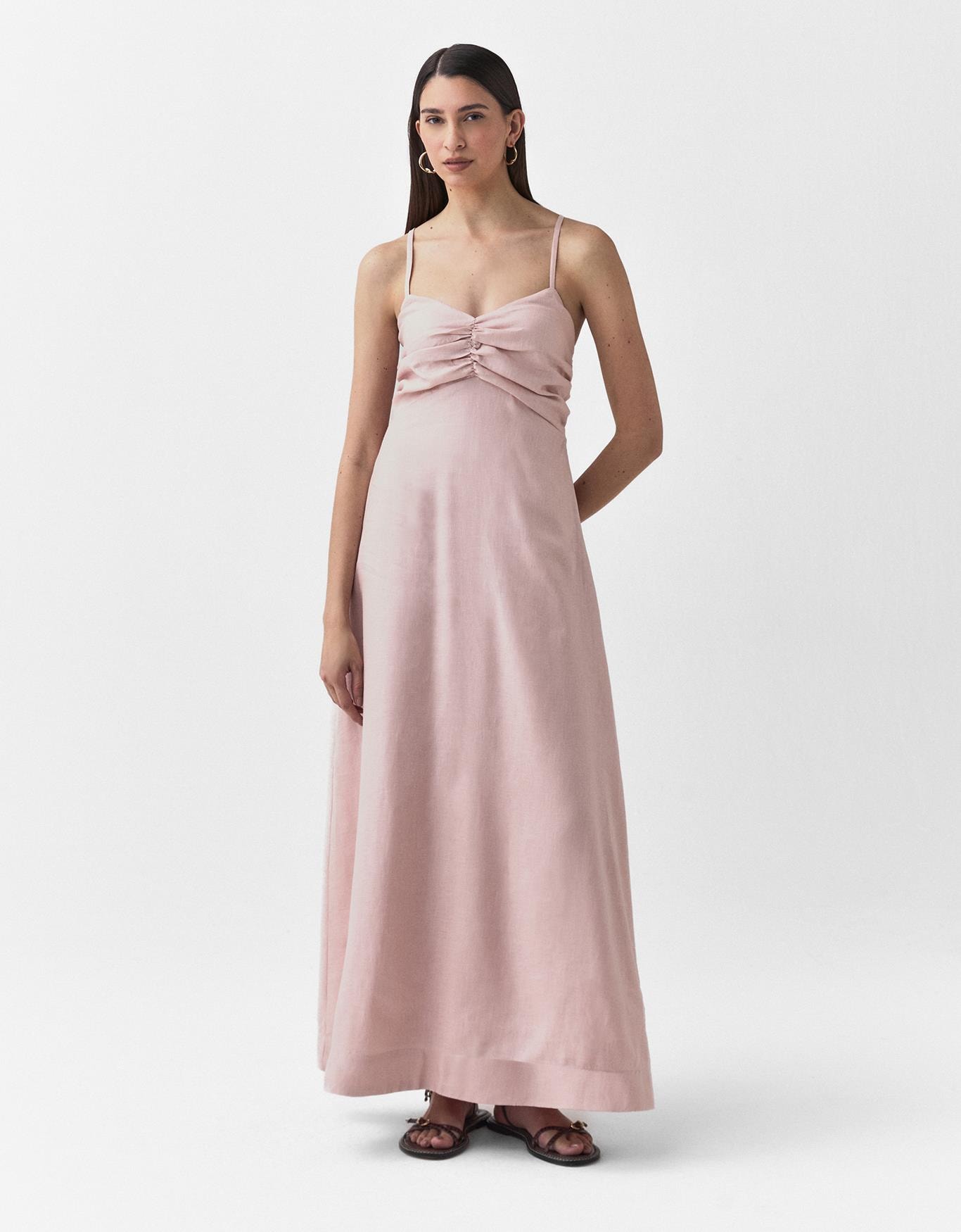 Vestido Linho Detalhe Franzido