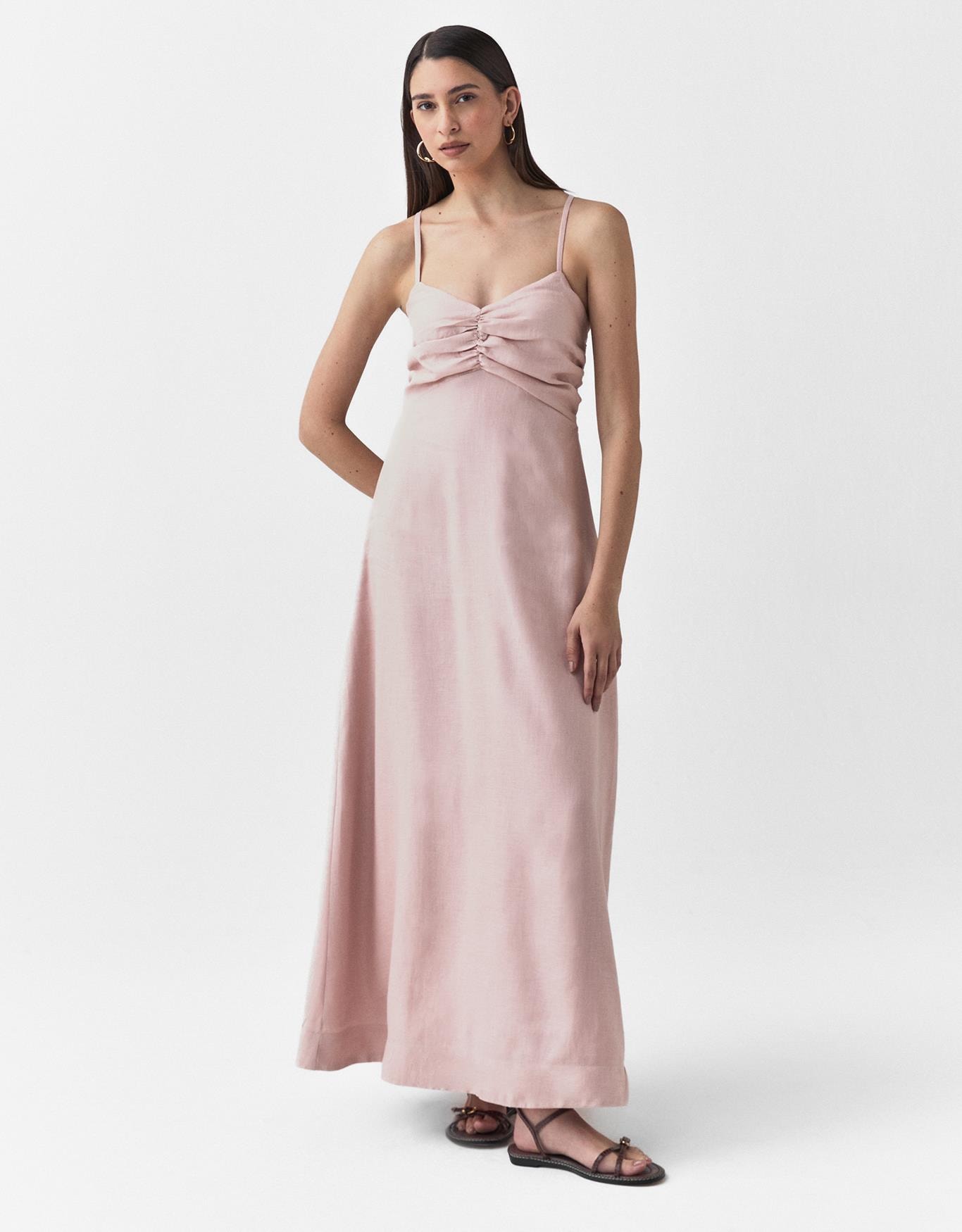 Vestido Linho Detalhe Franzido