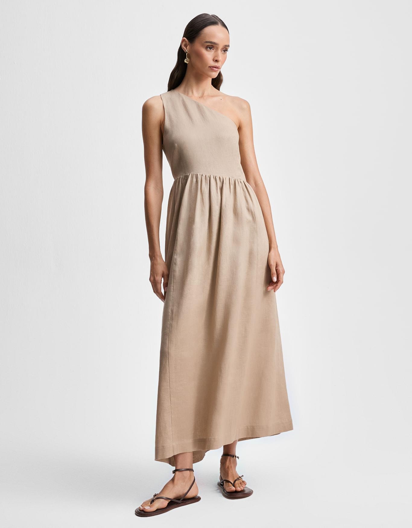 Vestido Linho Evasê Um Ombro Só