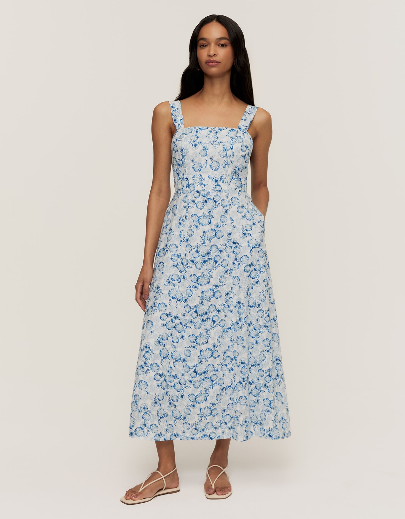 Vestido Linho Peixes Navy