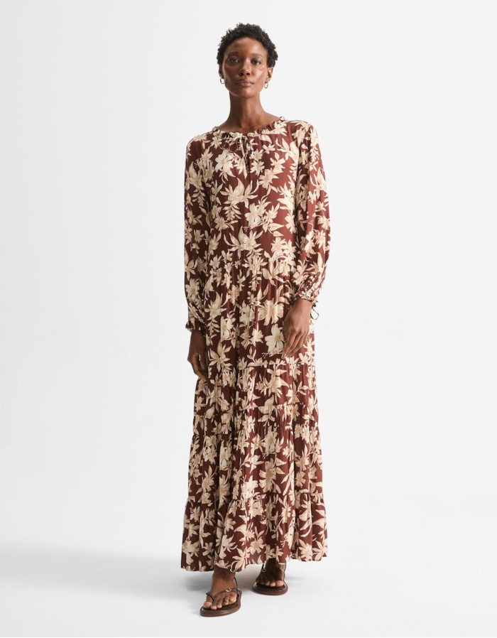 Shoulder — Vestido Longo Floral Conhaque