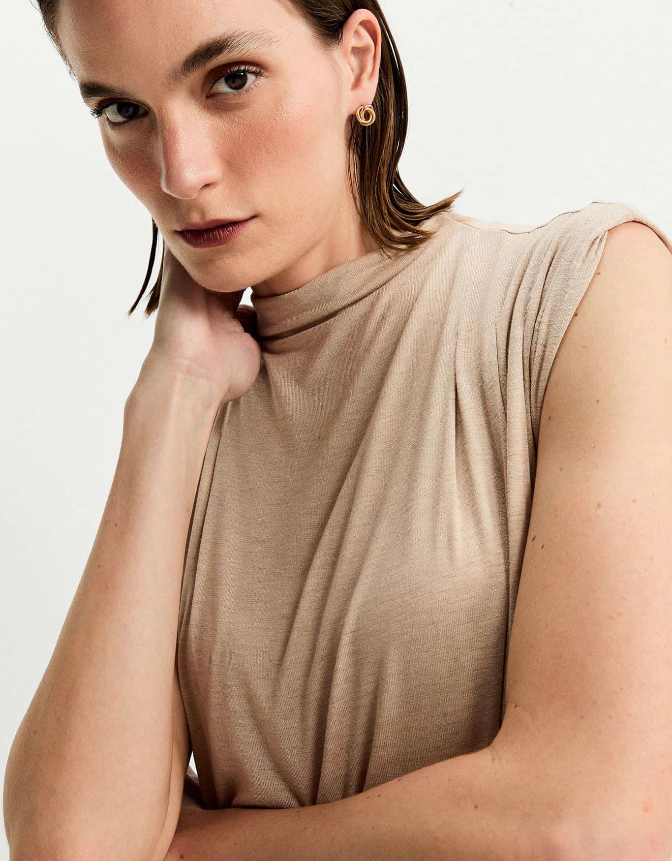 Vestido Malha Pregas Ombro