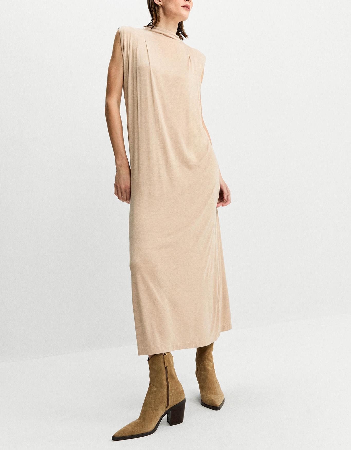 Vestido Malha Pregas Ombro