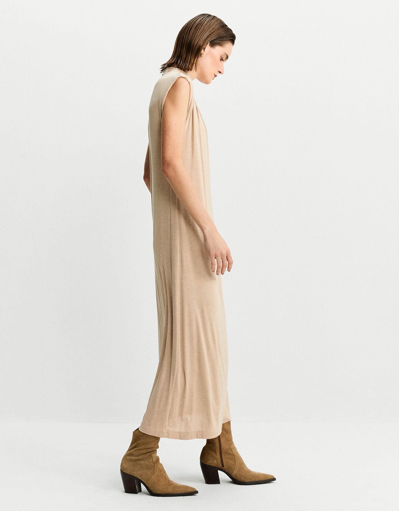 Vestido Malha Pregas Ombro