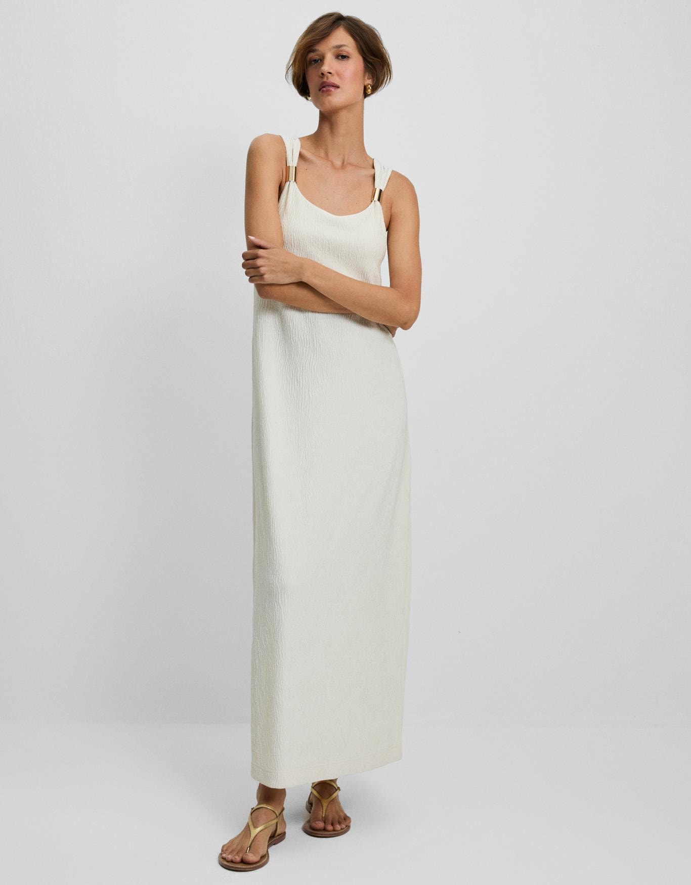 Vestido Malha Texturizado Detalhe Alças