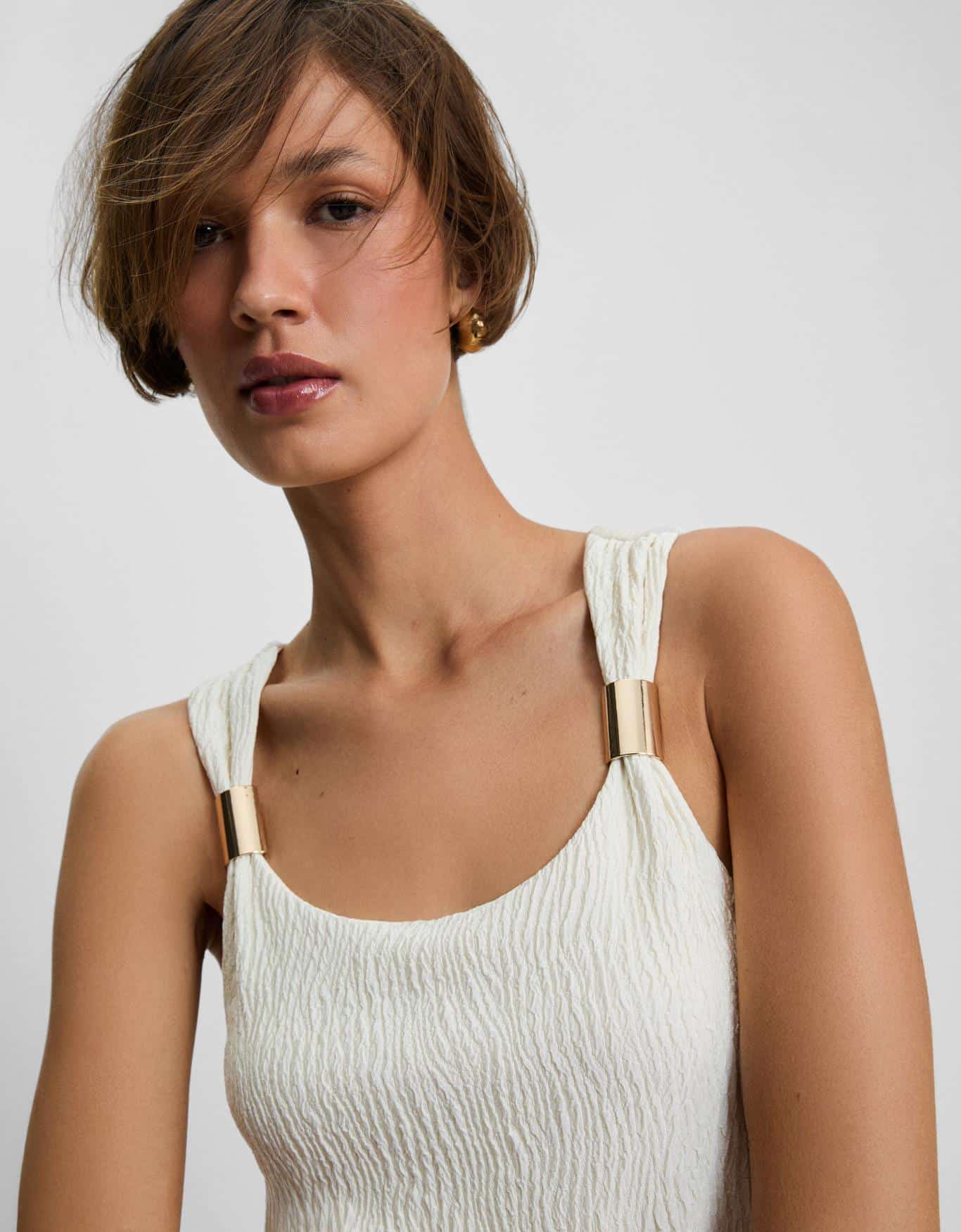 Vestido Malha Texturizado Detalhe Alças