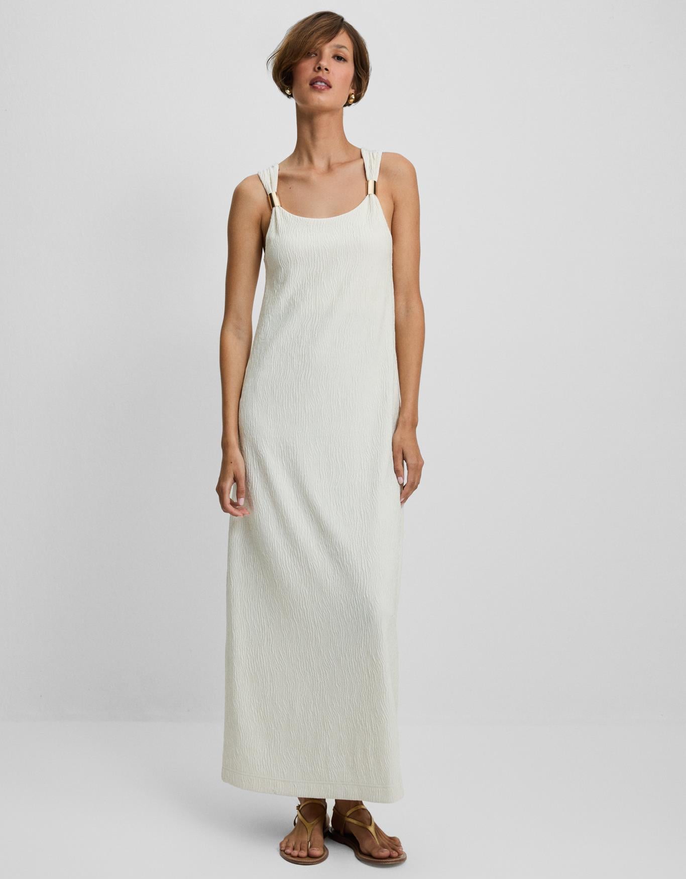 Vestido Malha Texturizado Detalhe Alças