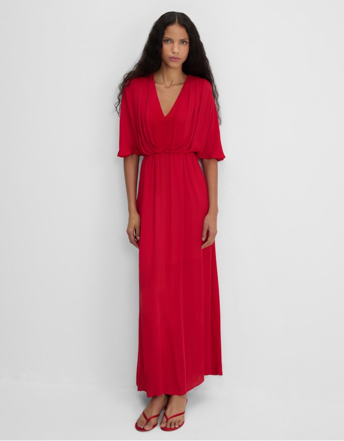 Shoulder — Vestido Midi com Pregas