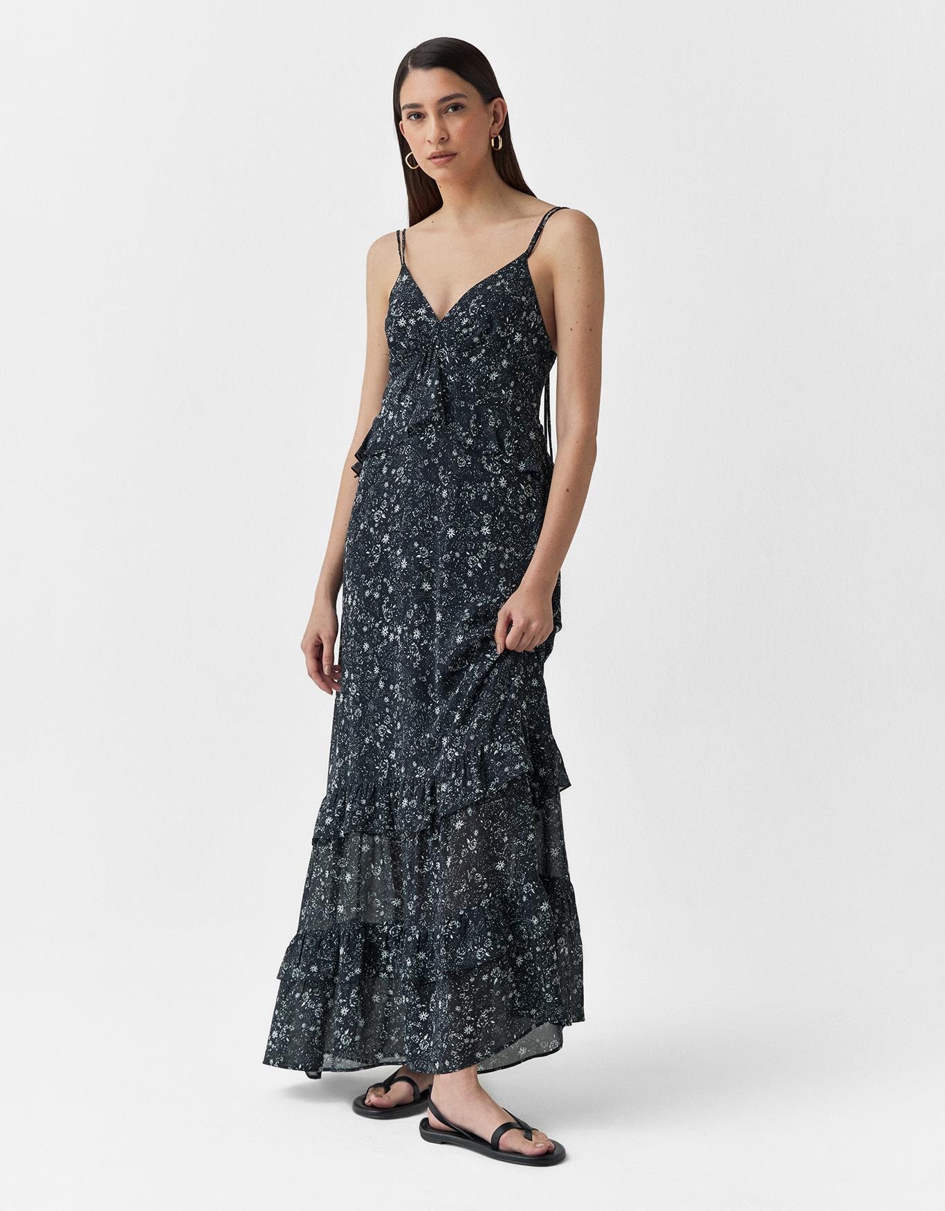 Vestido Midi Floral Renda Off