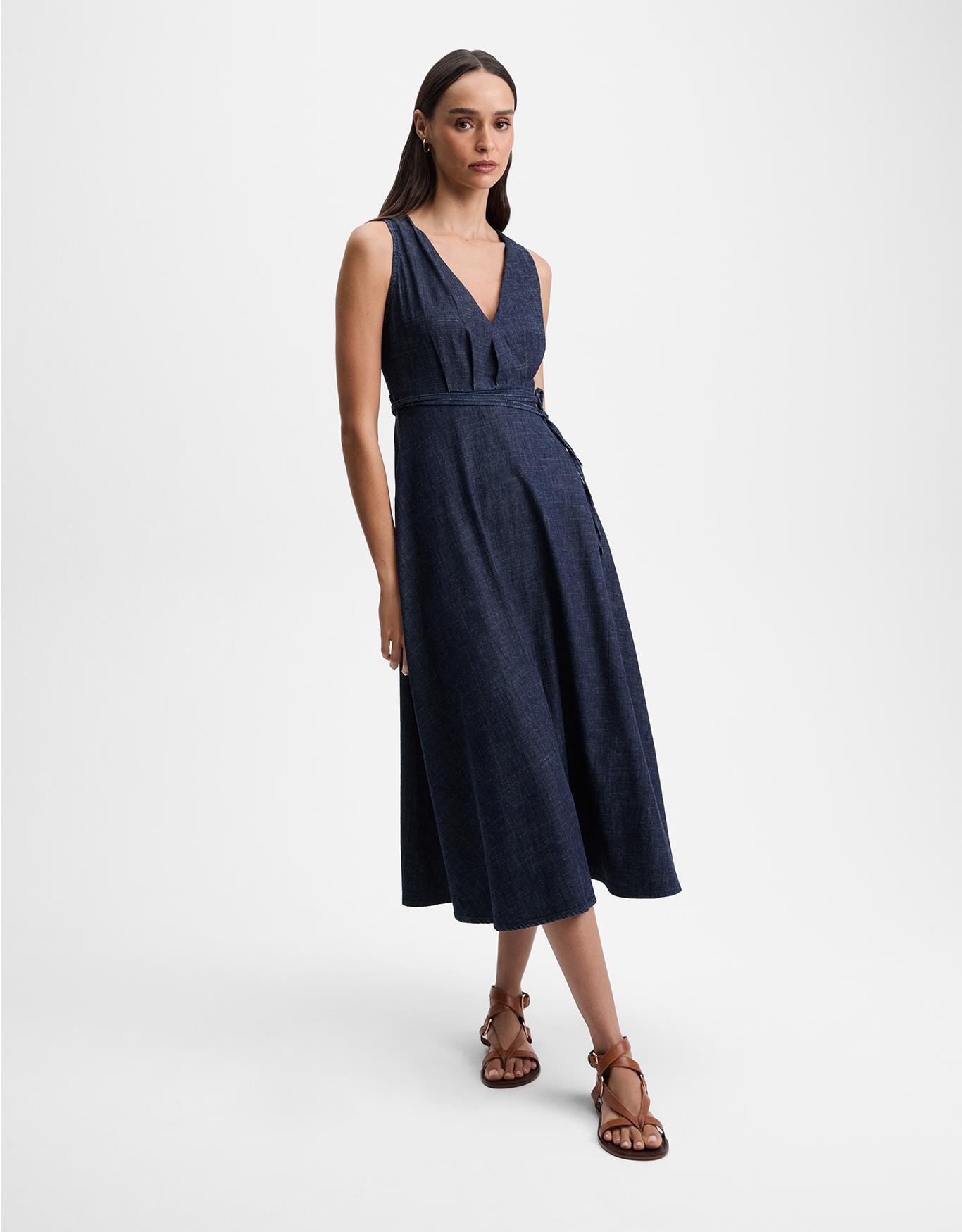 Vestido Midi Jeans Decote v