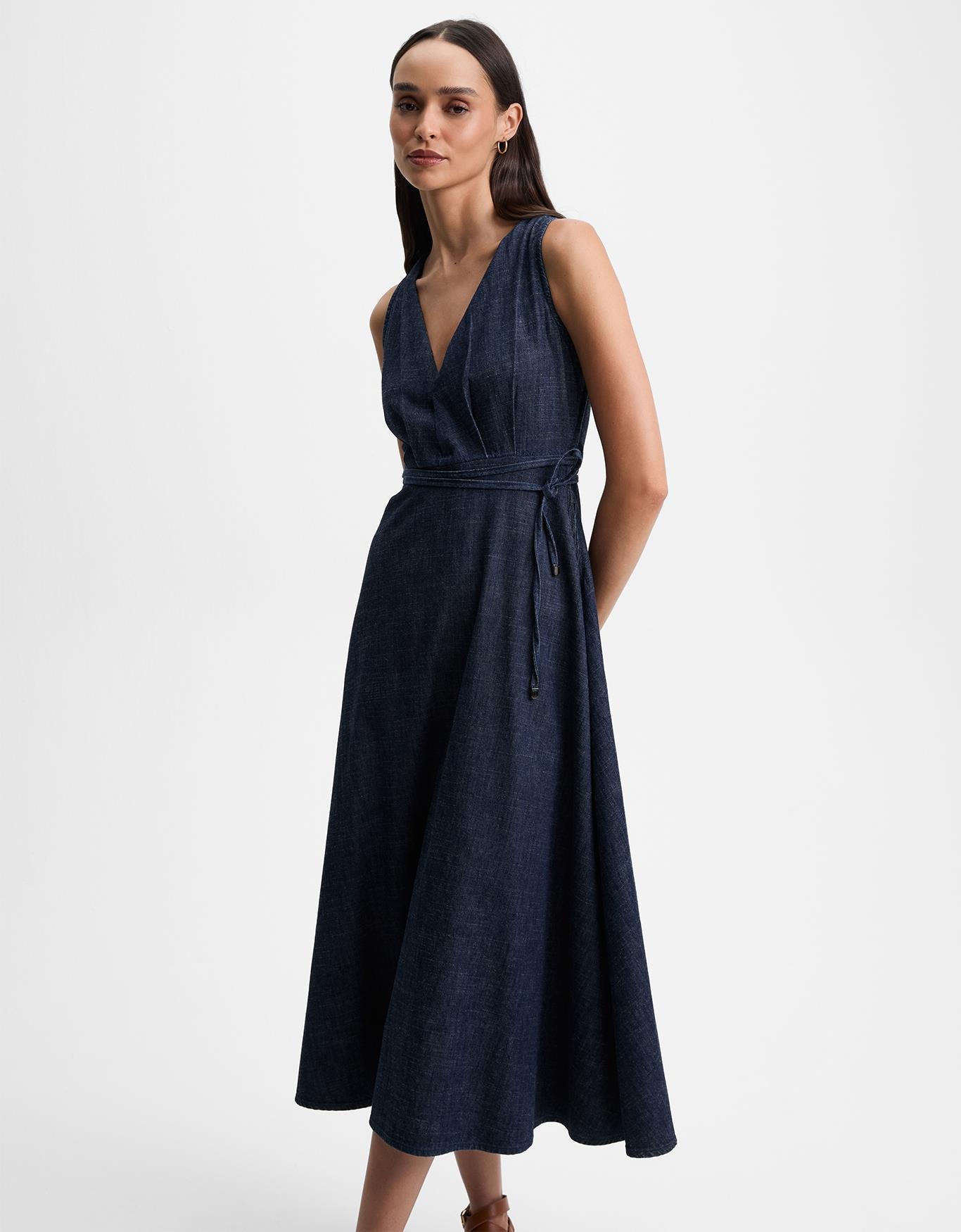 Vestido Midi Jeans Decote v