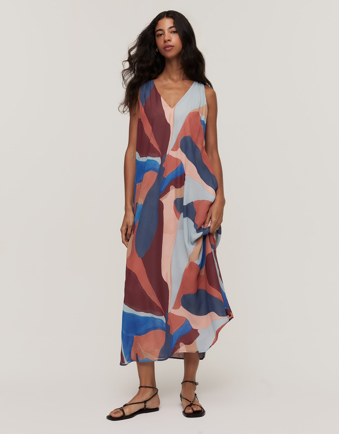 Vestido Midi Peixe Abstrato