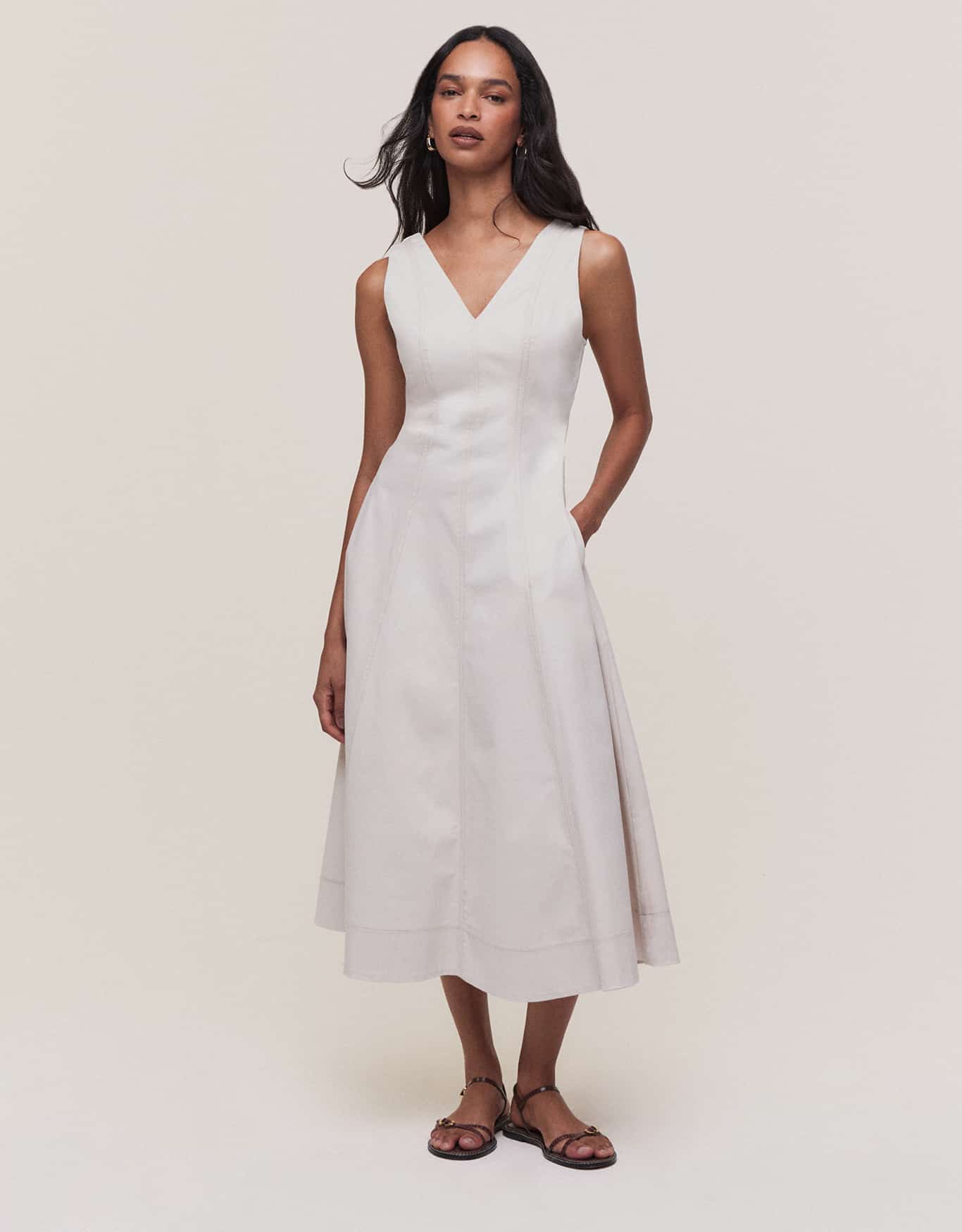 Vestido Midi Sarja Decote V