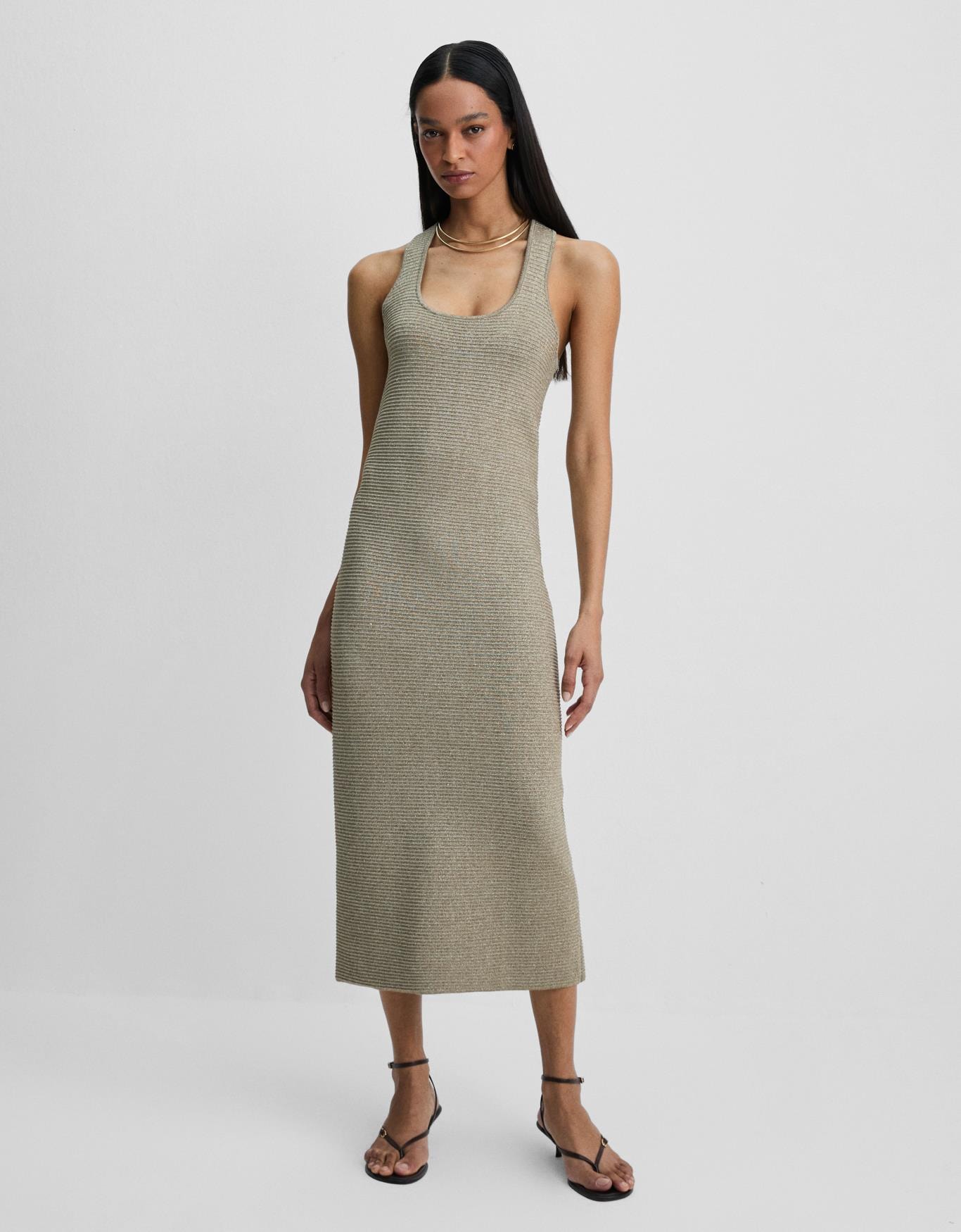 Vestido Tricot Canelado Dourado