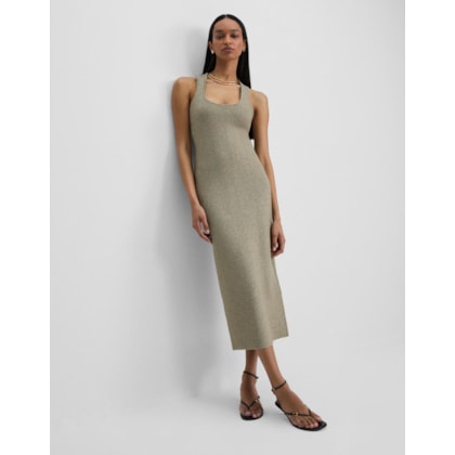 Vestido Tricot Canelado Dourado