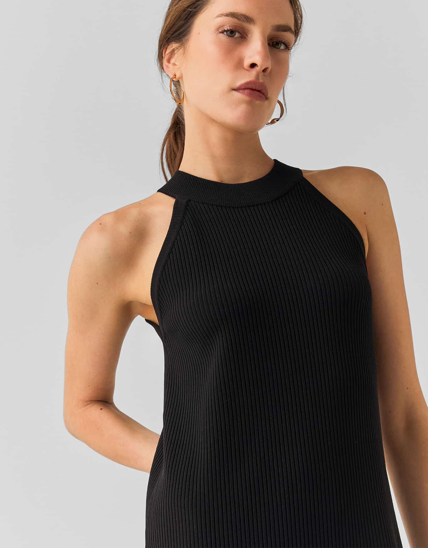 Vestido Tricot Canelado Gola Alta