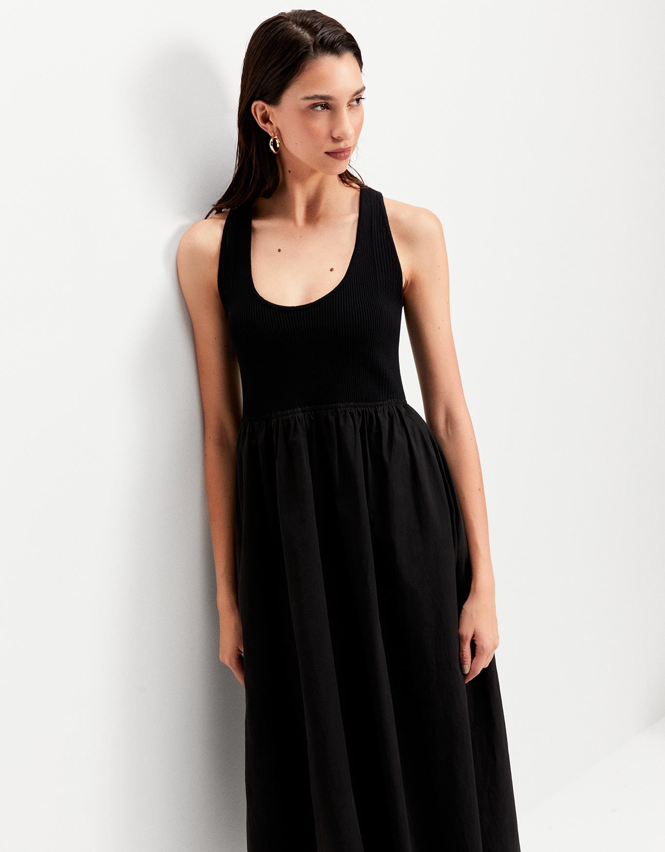 Vestido Tricot Mix Tecidos